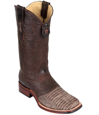 Pre-owned Los Altos Boots Los Altos Brown Teju Lizard Square Toe Tpu Rubber Sole Western Cowboy Boot D In Sanded Brown