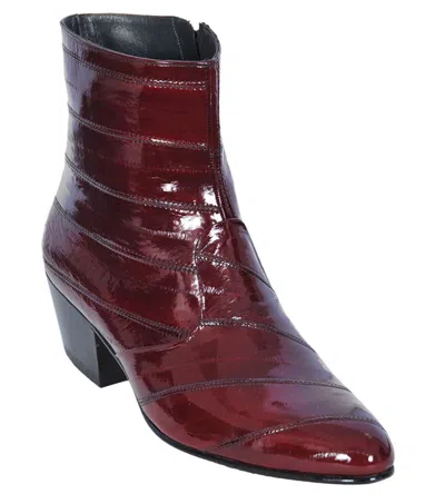 Pre-owned Los Altos Boots Los Altos Burgundy Genuine Eel Ankle Boot Medium Round Toe Side Zipper D Width In Red