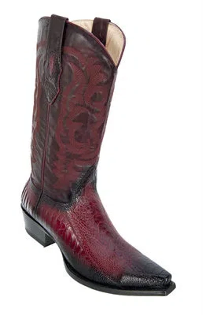 Pre-owned Los Altos Boots Los Altos Burgundy Genuine Snip Toe Ostrich Leg Western Cowboy Boot (ee+) In Red