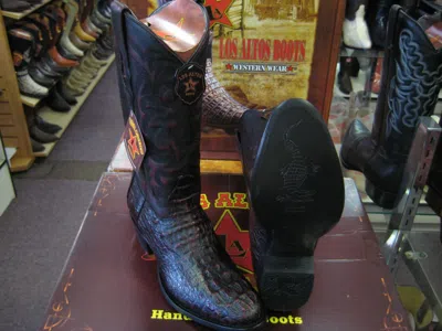 Pre-owned Los Altos Boots Los Altos Cherry Black Genuine Crocodile Round Toe Western Cowboy Boot 3rt918
