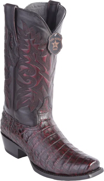 Pre-owned Los Altos Boots Los Altos Cherry Genuine Crocodile Caiman Square 7 Toe Western Cowboy Boot D