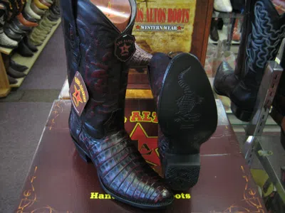 Pre-owned Los Altos Boots Los Altos Cherry Genuine Crocodile Belly Round Toe Western Cowboy Boot 3rt818