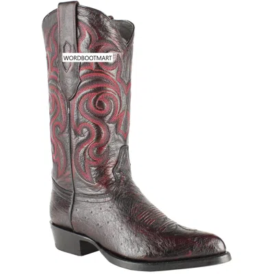 Pre-owned Los Altos Boots Los Altos Cherry Genuine Smooth Ostrich Western Cowboy Boot J-toe (ee) 999718