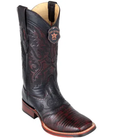 Pre-owned Los Altos Boots Los Altos Cherry Teju Lizard Square Toe Tpu Rubber Sole Western Cowboy Boot D