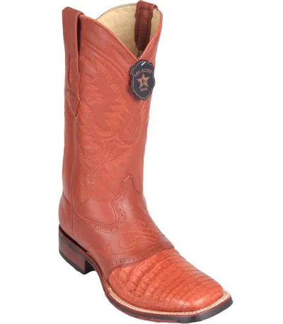 Pre-owned Los Altos Boots Los Altos Cognac Caiman Crocodile Square Toe Tpu Rubber Sole Western Boot D In Brown