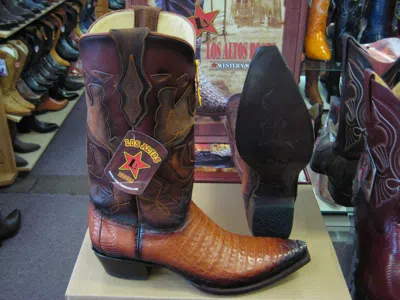 Pre-owned Los Altos Boots Los Altos Cognac Genuine Snip Toe Crocodile Western Cowboy Boot (ee) 9e28257 In Brown