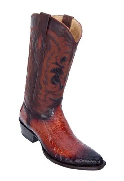 Pre-owned Los Altos Boots Los Altos Cognac Genuine Snip Toe Ostrich Leg Western Cowboy Boot (ee) In Brown