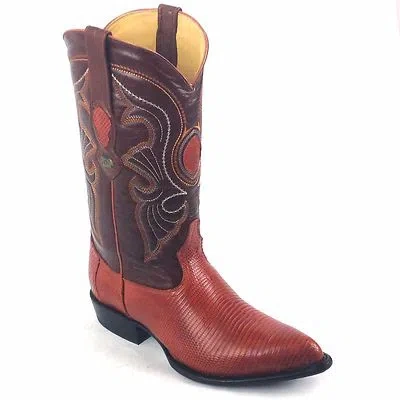 Pre-owned Los Altos Boots Los Altos Cognac Leather Ring Lizard J-toe Boot Style 1 99 06 03 In Brown