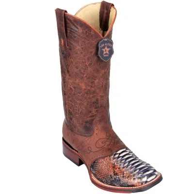 Pre-owned Los Altos Boots Los Altos Cognac Python Square Toe Tpu Rubber Sole Western Cowboy Boot Ee In Brown