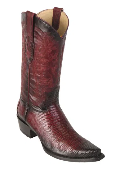 Pre-owned Los Altos Boots Los Altos Faded Burgundy Snip Toe Genuine Lizard Teju Western Cowboy Boot Ee In Red