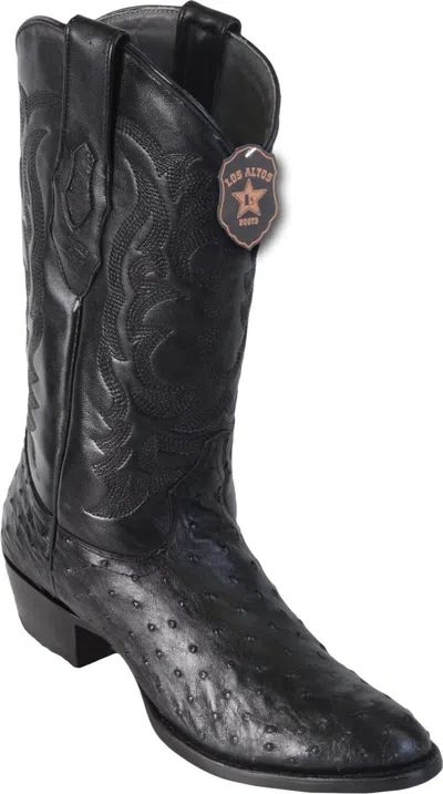 Pre-owned Los Altos Boots Los Altos Men Genuine Black Full Quill Ostrich Round Toe Western Cowboy Boot D
