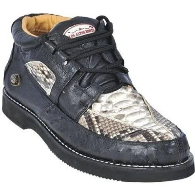 Pre-owned Los Altos Boots Los Altos Genuine Black Python Snake Ostrich Casual Shoes Lace Up D