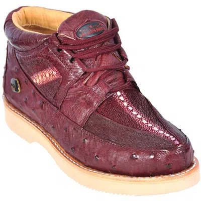 Pre-owned Los Altos Boots Los Altos Genuine Burgundy Stingray With Ostrich Casual Shoes Lace Up D In Red