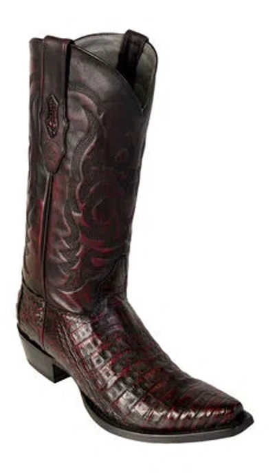 Pre-owned Los Altos Boots Los Altos Genuine Cherry Caiman Crocodile Belly Snip Toe Western Cowboy Boot Ee In Cherry Black