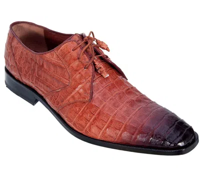 Pre-owned Los Altos Boots Los Altos Genuine Cognac Crocodile Caiman Belly Oxfords Dress Shoe D In Brown