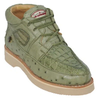 Pre-owned Los Altos Boots Los Altos Genuine Green Caiman Crocodile Ostrich Casual Shoes Lace Up Ee