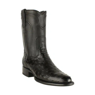 Pre-owned Los Altos Boots Los Altos Genuine Black Full Quill Ostrich Roper Boots Round Toe Handmade
