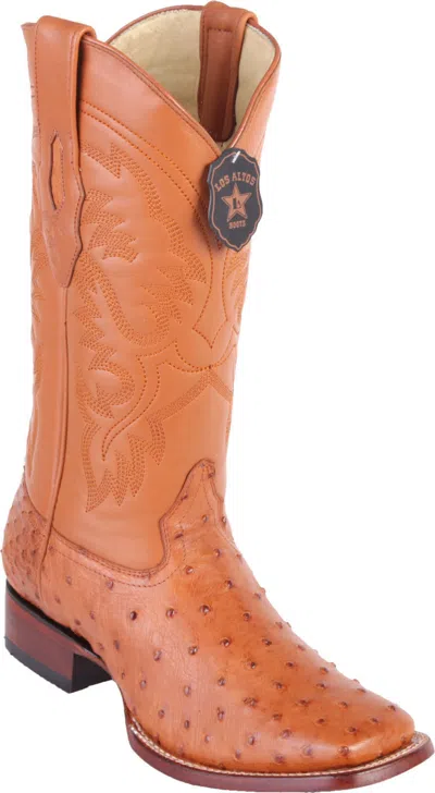Pre-owned Los Altos Boots Los Altos Genuine Honey Ostrich Square Toe Western Cowboy Boot D In Yellow