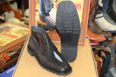 Pre-owned Los Altos Boots Los Altos Genuine Lizard Stingray Black Men Ankle Boot (d) Width Za2068205