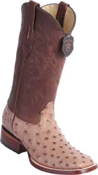 Pre-owned Los Altos Boots Los Altos Genuine Moka Ostrich Square Toe Western Cowboy Boot Ee