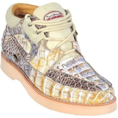 Pre-owned Los Altos Boots Los Altos Genuine Natural Full Caiman Crocodile Casual Shoes Lace Up Ee In Beige