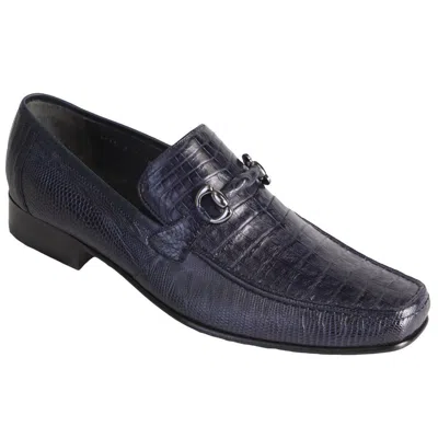 Pre-owned Los Altos Boots Los Altos Genuine Navy Blue Crocodile Lizard Loafer Dress Shoe (ee) Width