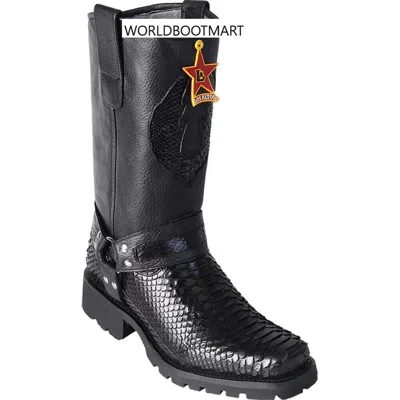 Pre-owned Los Altos Boots Los Altos Genuine Python Black Motorcycle Biker Western Cowboy Work Boot Ee