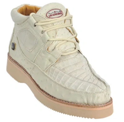 Pre-owned Los Altos Boots Los Altos Genuine Winter White Caiman Crocodile Ostrich Casual Shoes Lace Up D