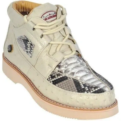 Pre-owned Los Altos Boots Los Altos Genuine Winter White Python Snake Ostrich Casual Shoes Lace Up Ee