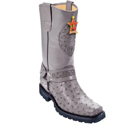 Pre-owned Los Altos Boots Los Altos Gray Genuine Ostrich Motorcycle Biker Western Cowboy Boot D