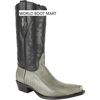 Pre-owned Los Altos Boots Los Altos Gray Genuine Snip Toe Ostrich Leg Western Cowboy Boot (d)