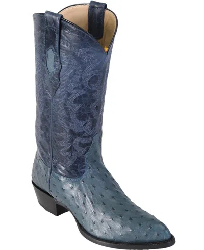 Pre-owned Los Altos Boots Los Altos Jean Blue Genuine Full Quill Ostrich J-toe Western Boot Ee+ 990314