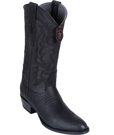 Pre-owned Los Altos Boots Los Altos Men Matte Black Teju Lizard Round Toe Western Cowboy Boot D Width