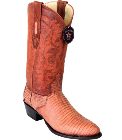 Pre-owned Los Altos Boots Los Altos Men Matte Cognac Teju Lizard Round Toe Western Cowboy Boot D Width In Brown