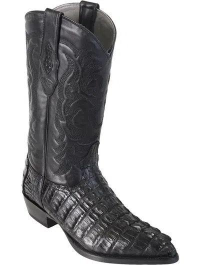 Pre-owned Los Altos Boots Los Altos Men Black Genuine Crocodile Caiman Tail Western Cowboy J-toe Boot (d)