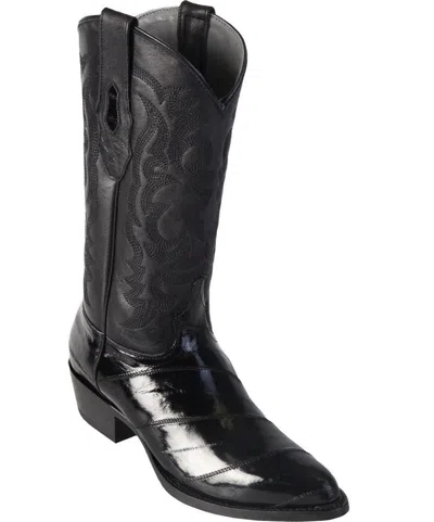 Pre-owned Los Altos Boots Los Altos Men Black Genuine Eel Round Toe Western Cowboy Boot D Width