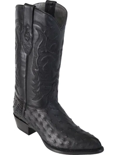 Pre-owned Los Altos Boots Los Altos Men Black Genuine Full Quill Ostrich Western Cowboy Boot J-toe Ee