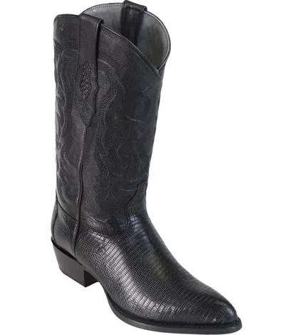 Pre-owned Los Altos Boots Los Altos Men Black Genuine Lizard Ring Western Cowboy J-toe Boot (d) 0907061