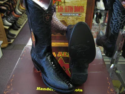 Pre-owned Los Altos Boots Los Altos Men Black Genuine Ostrich Leg Round Toe Western Cowboy Boot 650505 (d)
