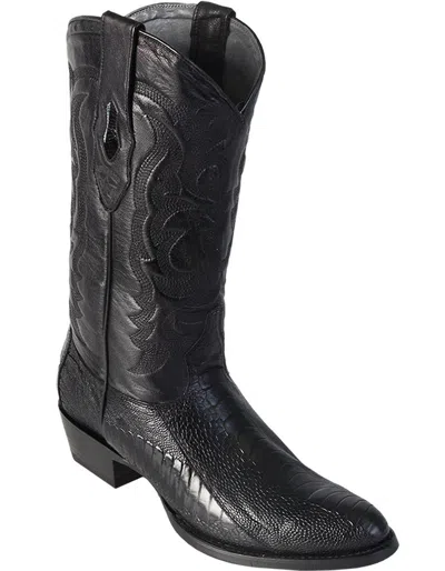 Pre-owned Los Altos Boots Los Altos Men Black Genuine Ostrich Leg Round Toe Western Cowboy Boot