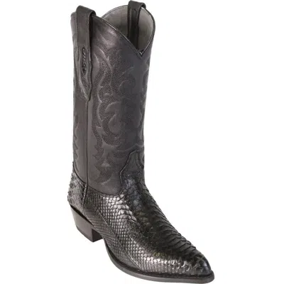 Pre-owned Los Altos Boots Los Altos Men Black Genuine Python Snake Cowboy J-toe Boot 995705 (d)