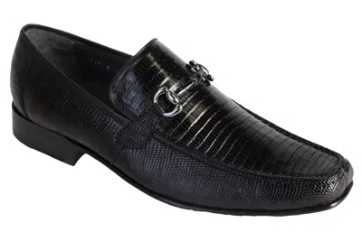 Pre-owned Los Altos Boots Los Altos Men's Black Genuine Teju Lizard Dress Shoes Casual Slip On Loafer Ee