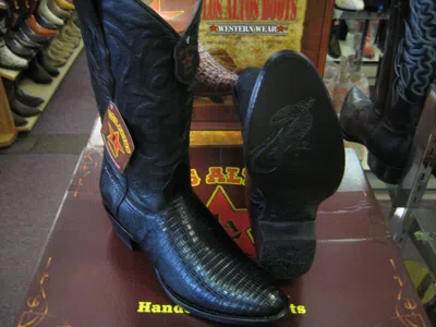 Pre-owned Los Altos Boots Los Altos Men Black Teju Lizard Round Toe Western Cowboy Boot 650705 D Width
