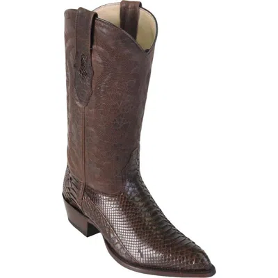 Pre-owned Los Altos Boots Los Altos Men Brown Genuine Python Snake Cowboy J-toe Boot 995707 (d)