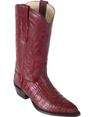 Pre-owned Los Altos Boots Los Altos Men Burgundy Genuine Crocodile Caiman Tail Cowboy J-toe Boot Ee+ In Red