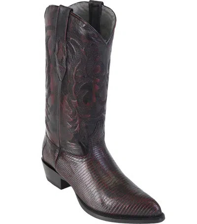 Pre-owned Los Altos Boots Los Altos Men Cherry Genuine Lizard Ring Western Cowboy J-toe Boot (ee)