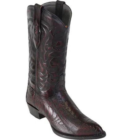 Pre-owned Los Altos Boots Los Altos Men Cherry Genuine Ostrich Leg Western Cowboy Boot J-toe (ee+) 990518