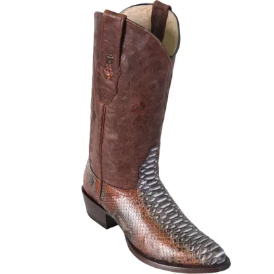 Pre-owned Los Altos Boots Los Altos Men Cognac Genuine Python Snake Cowboy Round Toe Boot 655788 (d) In Brown