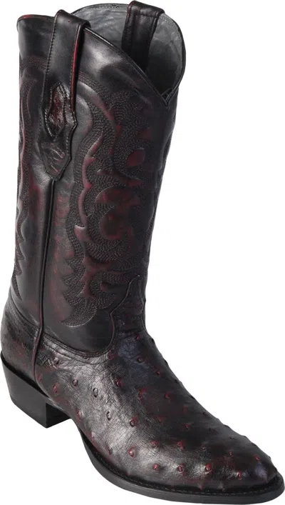 Pre-owned Los Altos Boots Los Altos Men Genuine Cherry Black Quill Ostrich Round Toe Western Cowboy Boot D