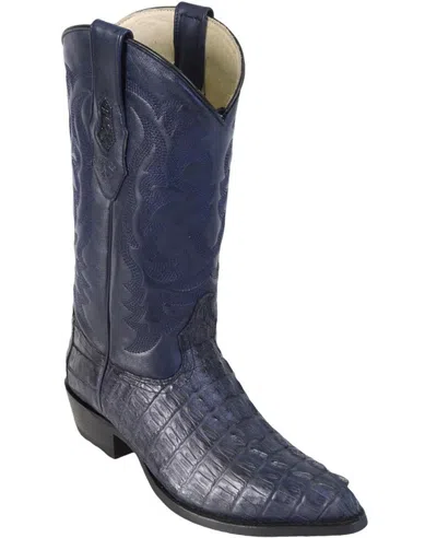 Pre-owned Los Altos Boots Los Altos Men Navy Blue Genuine Crocodile Caiman Tail Cowboy J-toe Boot (d)